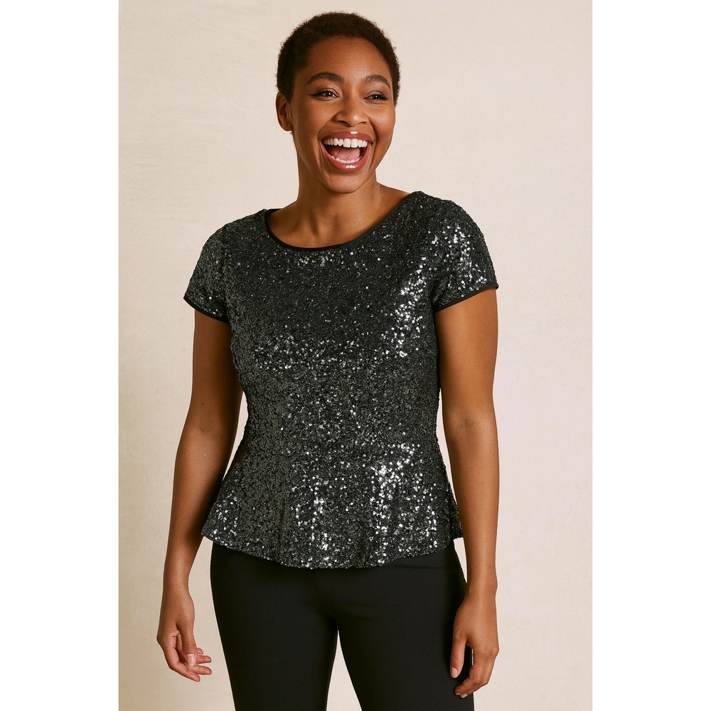 Women's Black Sequin Peplum Top - Brand - Picture 2 of 8